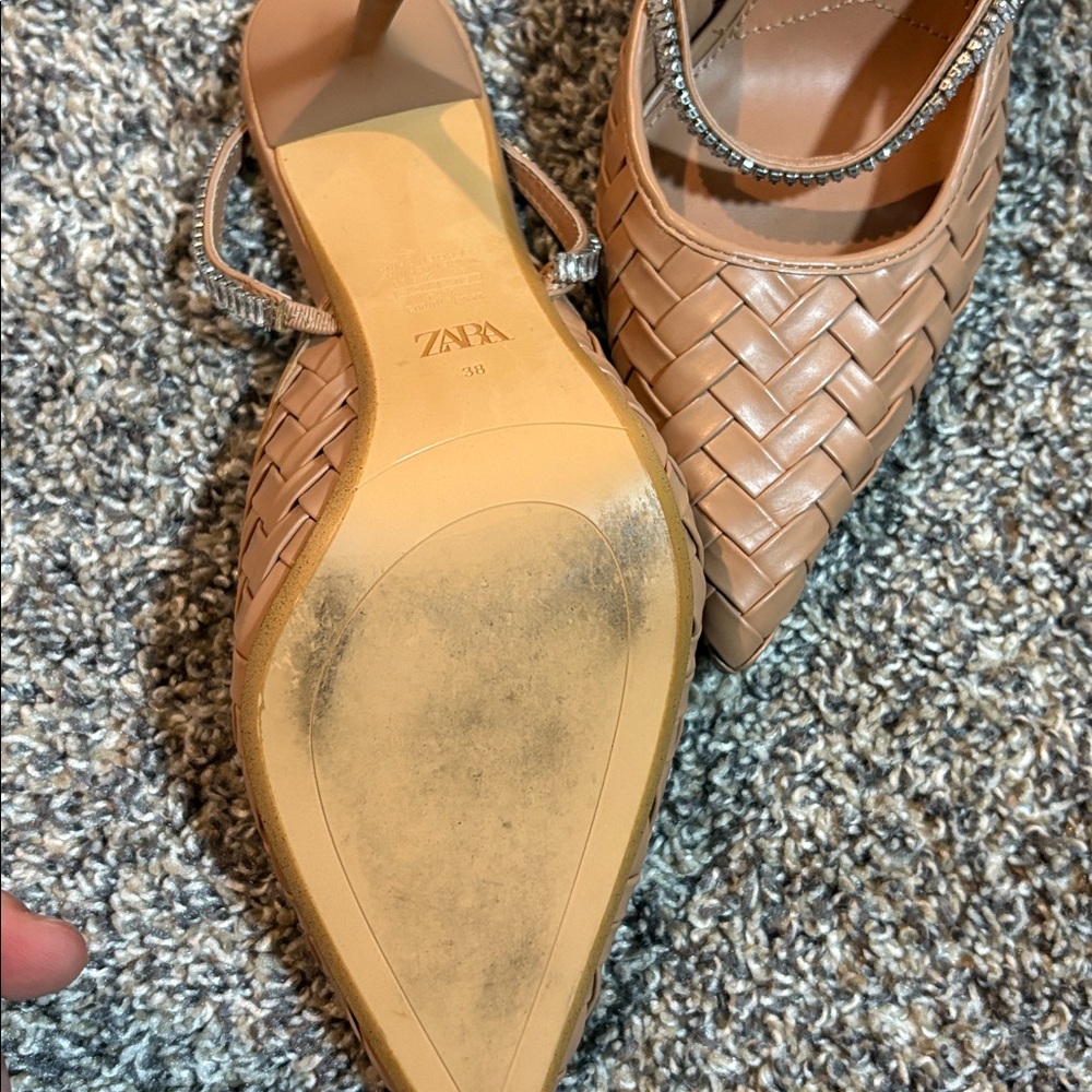 Zara Tan Woven Pointed-Toe Mules - Picture 2 of 3